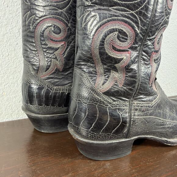 Vtg Panhandle Slim Black Exotic Ostrich Leg Cowboy Western Boots Men\'s 8 D main image 8